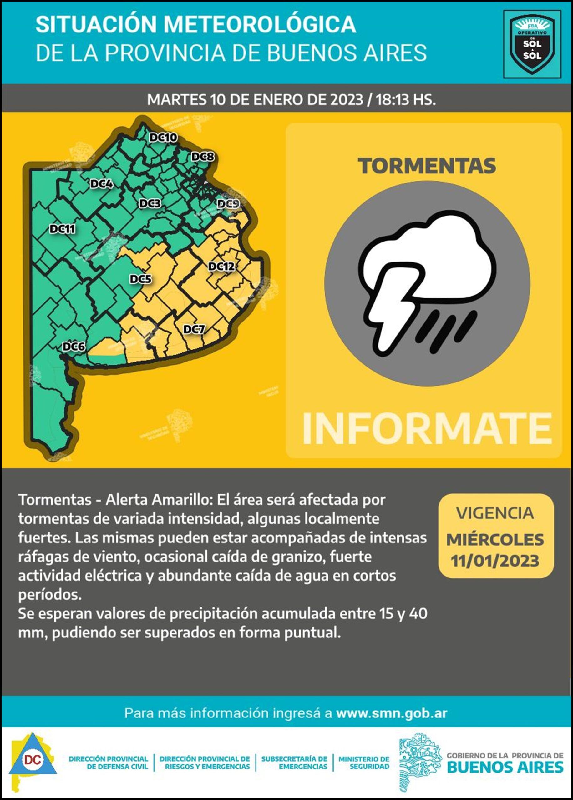 Alerta por tormentas fuertes y caída de granizo para varios distritos