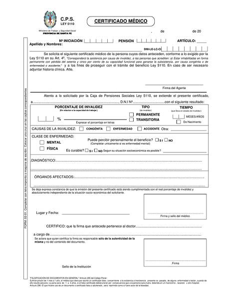 Modelo certificado médico oficial
