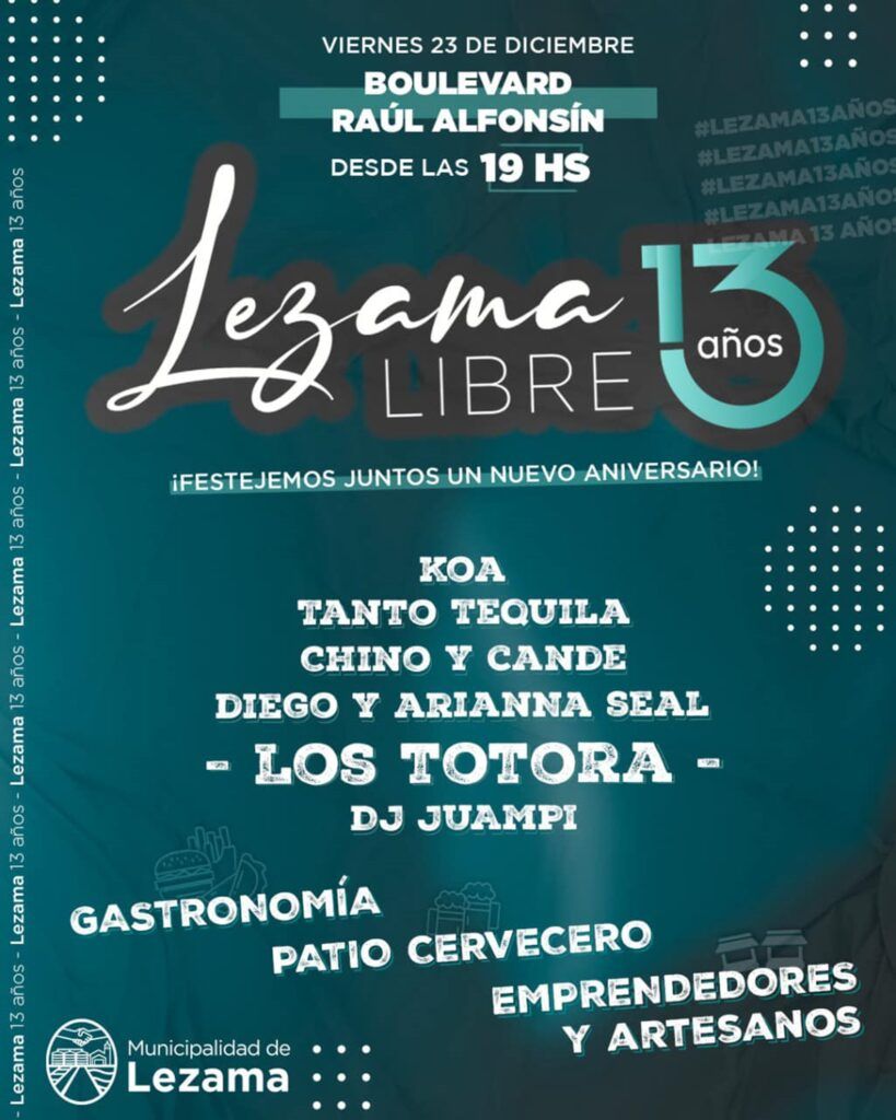 Lezama: hoy el distrito cumple 13 años y lo festeja con actos y espectáculos artísticos