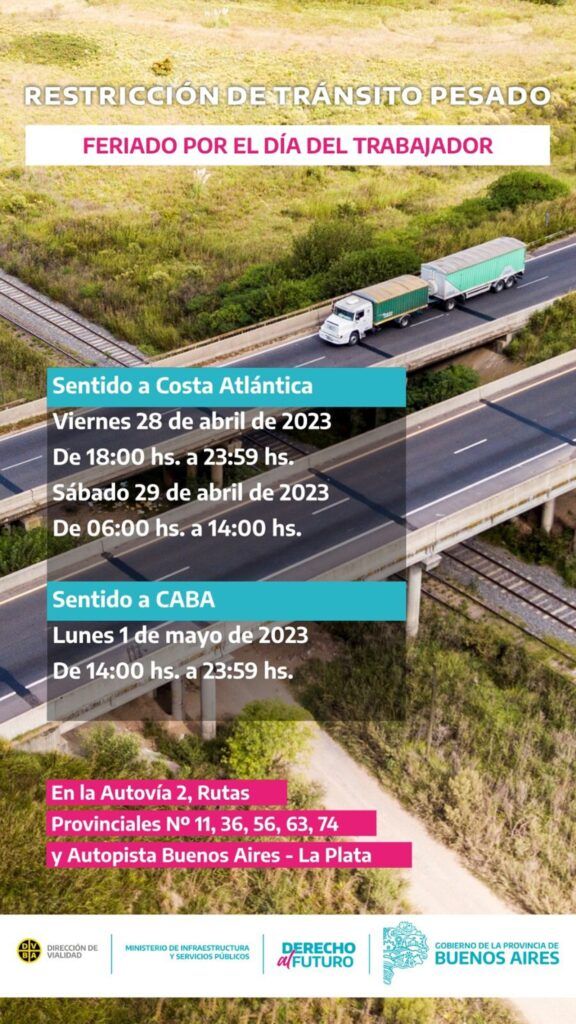 Por el feriado del día del trabajador restringen la circulación de camiones en rutas bonaerenses